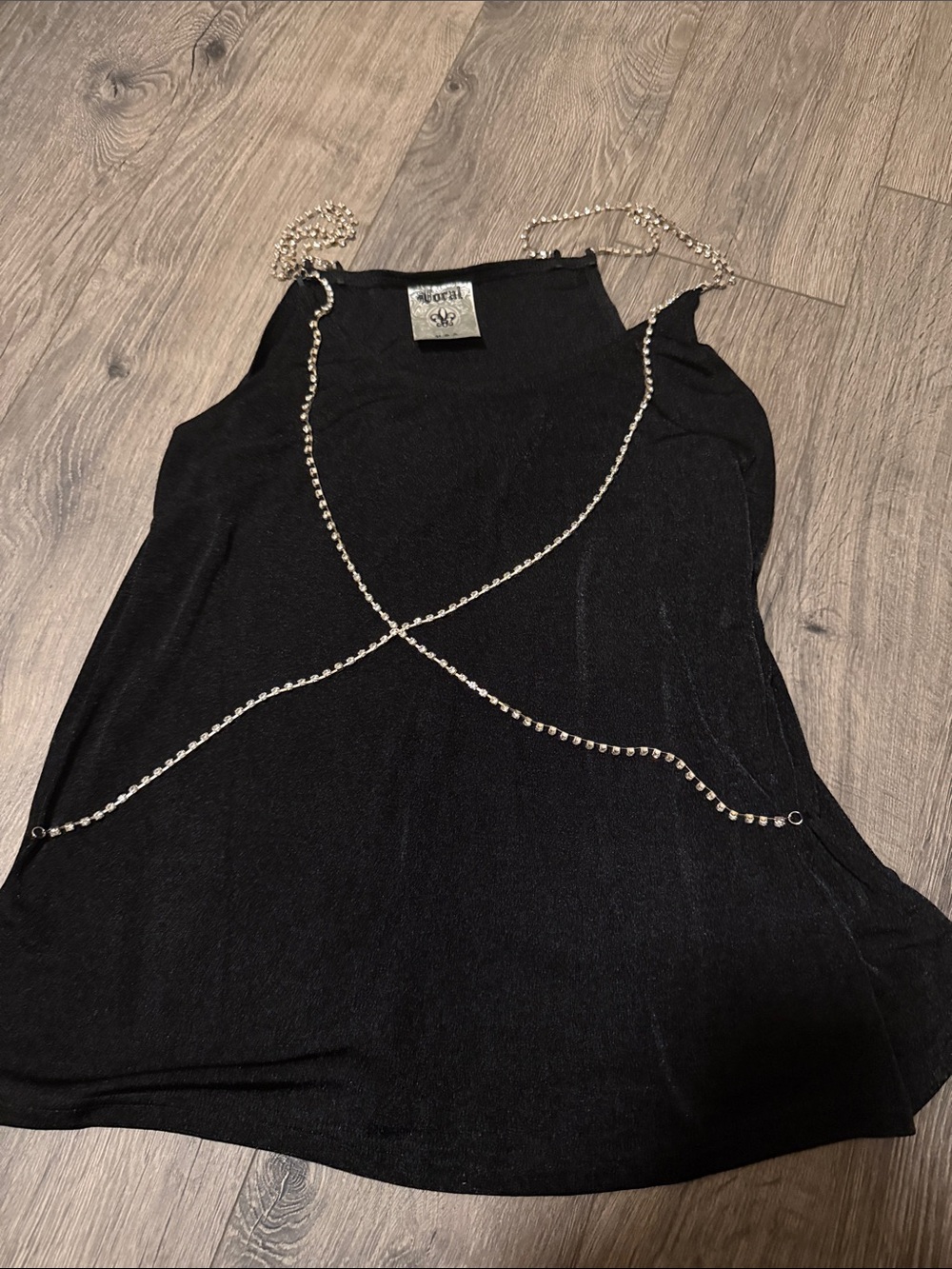 Vocal Black Tank Top with Silver Chain Straps